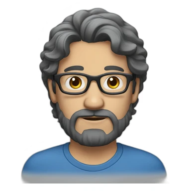 40-year-old man with long, gray, black hair. He wears blue glasses and has neither a mustache nor a beard. sticker