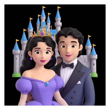 prince and princess Disney dress close up photo in castle background sticker