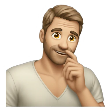 man using his pointer finger to rub his cheek sticker