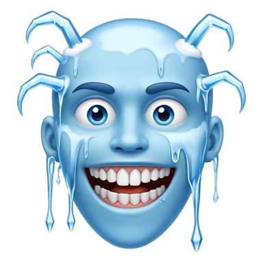 Blue face with chattering teeth, icicles hanging from face, freezing cold expression sticker