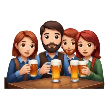 2 boys, one with dark hair and stubble and the other with brown mid length hair and a beard sat with a girl with red/brown hair drinking beers in a pub sticker