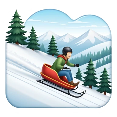 An icon featuring a sleek sled speeding down a snowy hill, with a snowy landscape and pine trees in the background. The motion lines and slight snow spray emphasize the thrill of the ride. Transparent background highlights the excitement and fun of sledding. sticker