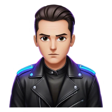 A lone biker with slicked-back hair, wearing a leather jacket, his face partially lit by neon lights sticker