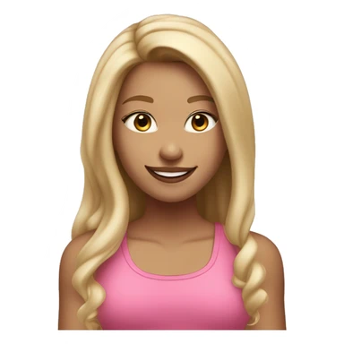Girl with pink tank top and lighter skin straight dirty blonde hair with light blonde highlights with makeup smiling and long hair sticker
