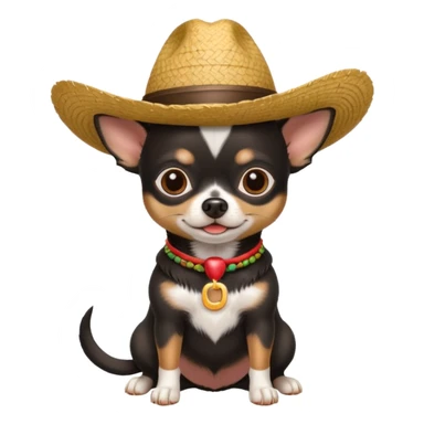 Chihuahua negro con cafe con sombrero de paja sticker