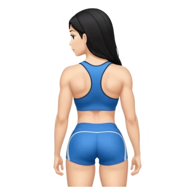 fitness model pose direct back view hyperealistic with very developed and spread out glute muscles black hair, gym fits and shorts sticker