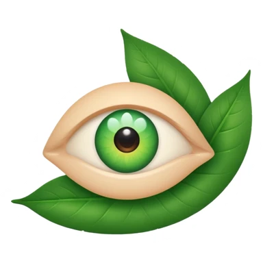 A minimalist, slightly winking eye emoji with a vibrant green leaf serving as the upper eyelid, and a tiny, sparkling white glow in the pupil. Clean, vector style. Transparent background. For a YouTube channel focused on senior health. sticker