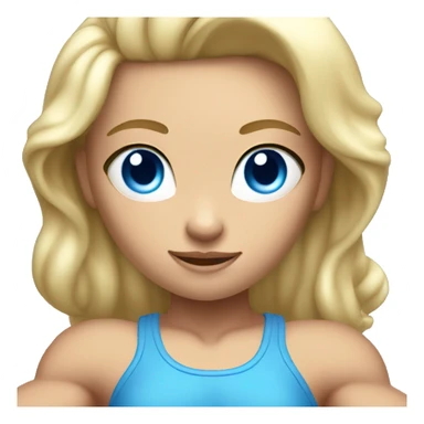 Strong muscle blonde girl blue eyes raising hand sticker