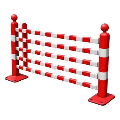 Flat emoji-style icon of a parking barrier gate (boom barrier).
Red and white striped horizontal arm, raised at a slight angle.
Simple geometric shapes, clean vector design.
No text, no background, transparent or plain background.
Bright colors, high contrast.
Centered object, minimal details. sticker
