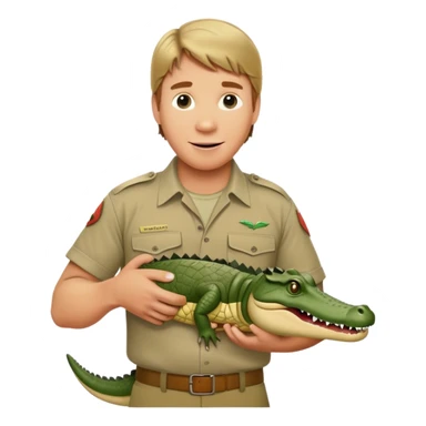Cinematic Realistic Steve Irwin Portrait Emoji, in his signature khaki attire, holding a crocodile or giving an excited thumbs-up. The scene is lit with vibrant, natural sunlight, emphasizing his adventurous spirit and deep connection to nature. sticker