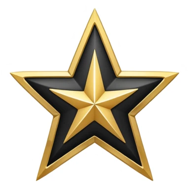 A clean and minimal digital vector graphic of a white five-pointed star centered on a black circular background, with a shiny gold ring border around the circle. The design should be flat, high-contrast, and suitable for use as a badge or emoji. sticker