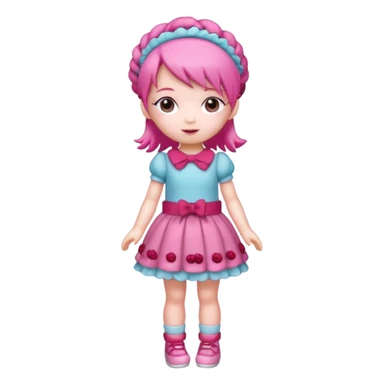 Isolated detaile illustration incredibly modern raspberry torte doll figurine full body with pink hair and a raspberry hairband sticker