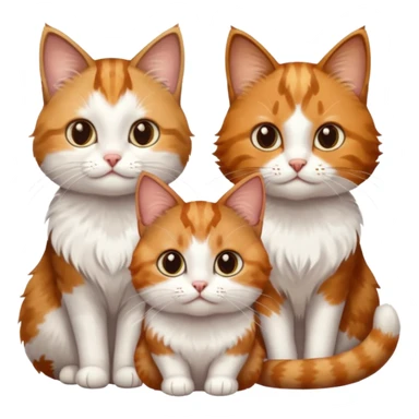 3 small cats each are different colours including a brown tabby and white, a patchy calico, and a ginger and white sticker
