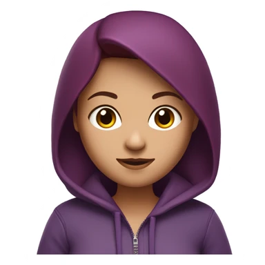 memoji of a woman with a laptop in front, 
apple-style,
modern,
dark red hair,
purple zip-hoodie,
computer in hand, 
white skin, 
an avatar image gonna be round  sticker