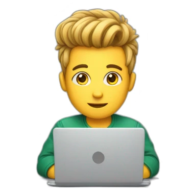 Cute programmer on his laptop looking front with a quiff as a hair sticker