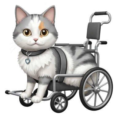 disabled grey and white cat in cat wheelchair sticker