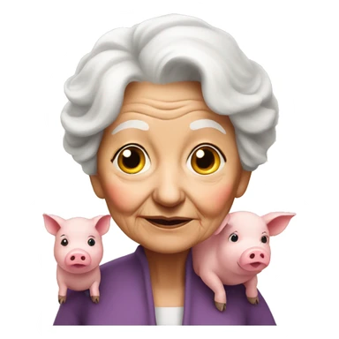 Very old women with cute pig sticker