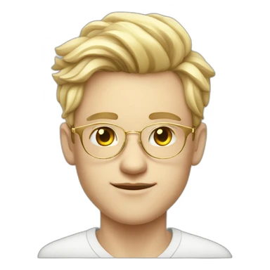 19 years old boy like a gentleman white skin tone. With golden optic glasses. Wearing old money style sticker