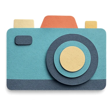 cute film camera, paper craft style, handmade, colorful paper textures sticker