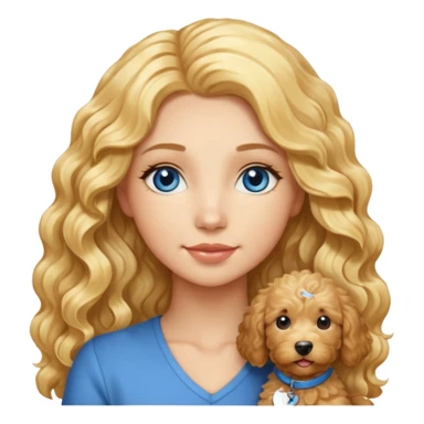 Long blonde hair, blue eyed woman with wavy blond goldendoodle sticker