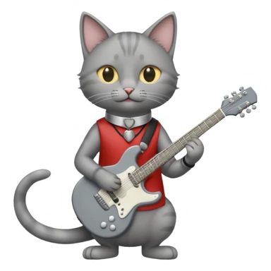 thin grey cat play guitar, long full body sticker
