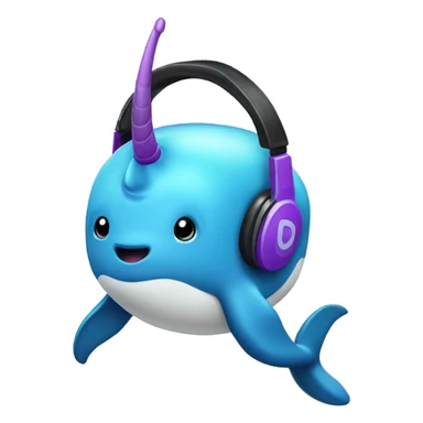 Purple (blueish) narwhal wearing headphones sticker