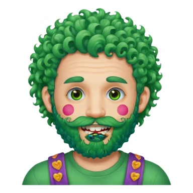 very colorful puffy green curly haired man just beard  no mustache made out of candy wearing teeth-braces and excessive face tattoos just face  sticker