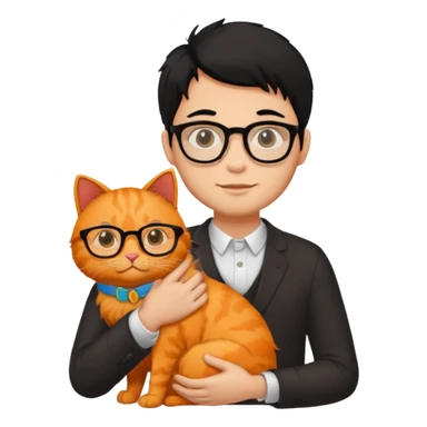 Veterinario hombre trigueño con lentes, con cabello negro y  un gato naranja sticker