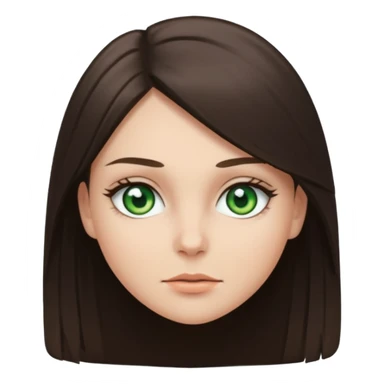 A brunette white girl emoji with green eyes. Hair thrown in front. Straight hair.  sticker