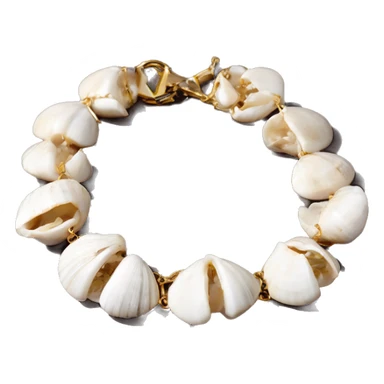 Shell bracelet made out of small white shells linked together with gold chain  sticker