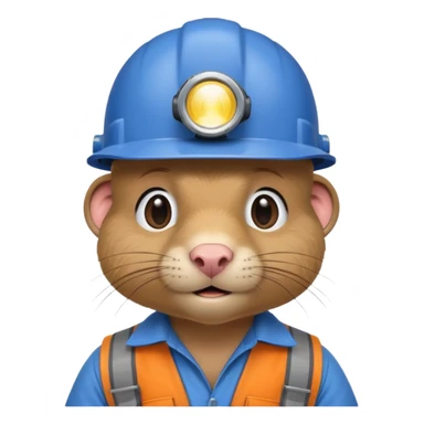 a mole rat, blue helmet, headlamp, worker cloth sticker