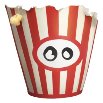 A popcorn bucket throwing tiny pieces of popcorn like confetti. sticker