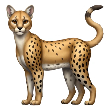 Realistic patterned marked edgy greyish blackish whitish silvery Shiny Colorful Glossy Cougar-Cheetah-Caracal-Lioness-Bobcat-fusion-animal-hybrid-creature, full body, tufted ears, long thin tufted tail sticker