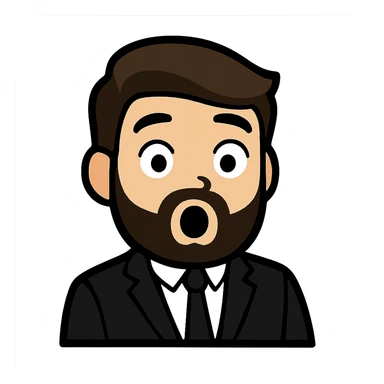 Create a simplified, vector-style Twitch emoji version of the person in the photo. Focus on the face and upper torso, dressed in a suit, with a surprised expression. Background should be transparent and the style should be clean and minimalistic, suitable for Twitch emoji use. sticker