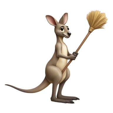 kangaroo riding a broom sticker