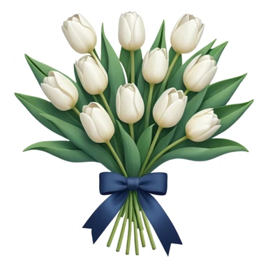 White tulips bouquet with light blue navy bow sticker