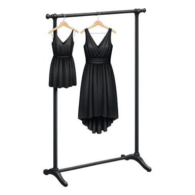 clothing rack with a single elegant black dress hanging sticker