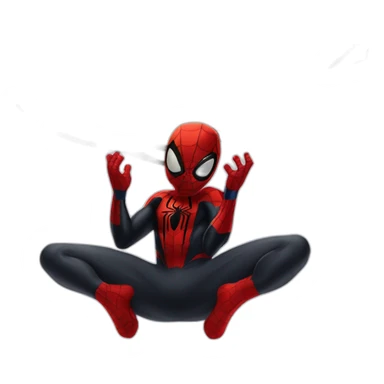 Spiderman Miles morales doing a meditation upside down hanging from a web sticker
