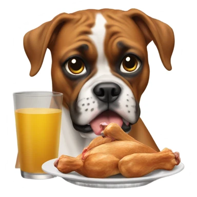 Boxer dog eating chicken sticker