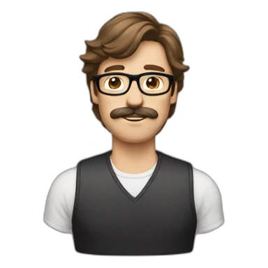 guy with brown hair mullet mustache and glasses sticker