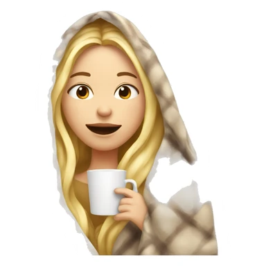 girl inside a blanket sipping coffee eyes closed blonde  sticker