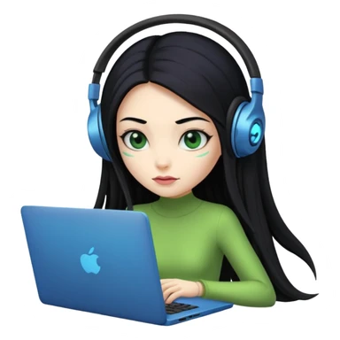 lady alien with only gaming laptop. negative : headphones sticker