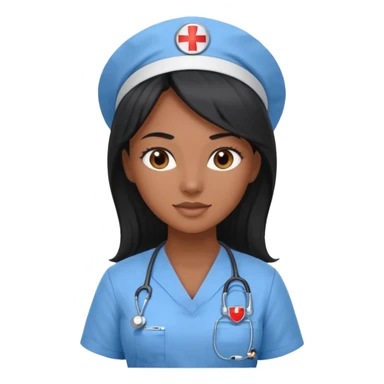 pretty brown skin nurse with long black hair and brown eyes in light blue scrubs sticker
