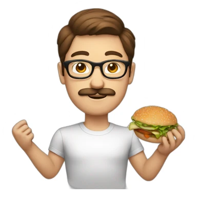 brown hair white guy with mustache wearing rounded glasses with meal in hands sticker