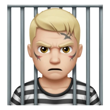 angry tattooed blonde male prisoner with prison cell bg sticker