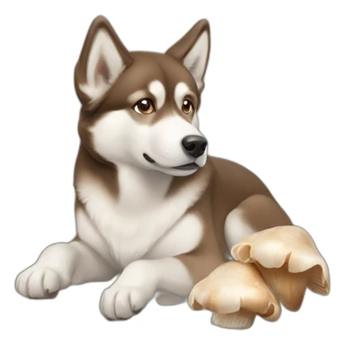 Brown husky with oyster mushrooms sticker