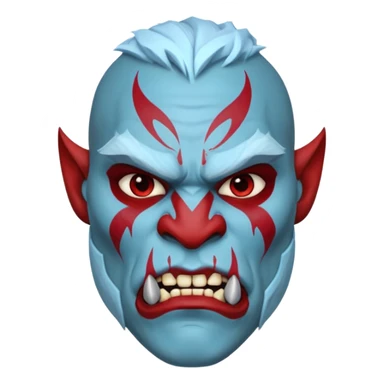 Fantasy orc portrait emoji, icy blue and deep red frost war paint on face, brutal winter warrior mood, strong facial features, minimal tribal design, clean high readability emoji style, male/female variant
 sticker