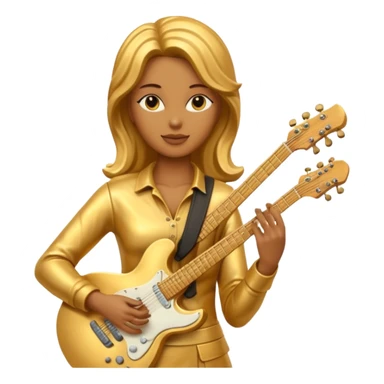 fully golden statue female guitarist face golden sticker