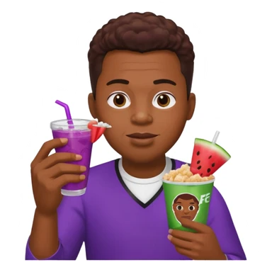 A black male eating KFC chicken and watermelon with a purple drink on the side ￼ sticker
