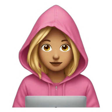 Young girl with a hood behind his computer sticker